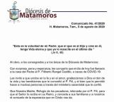Confirma deceso de sacerdote por Covid en Matamoros